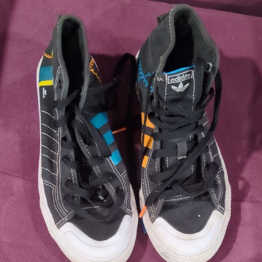 Adidas Black Sneakers with Blue and Orange Highlights